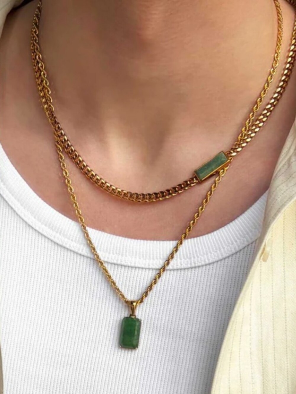 Gasper | Gold Layered Necklace with Adventurine Rectangular Pendant